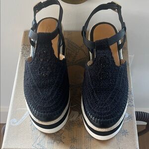 Free People Black Crochet Platform Sandals